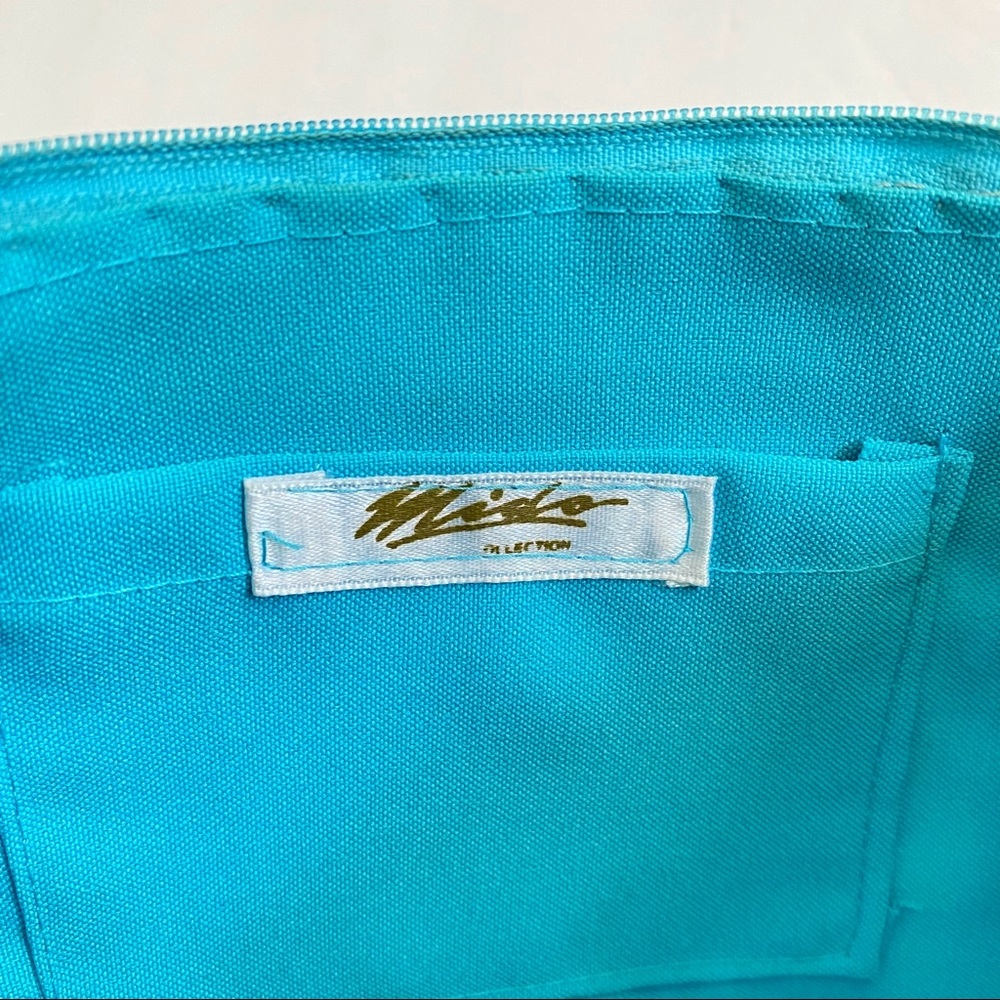 Vintage Mido teal blue brown straw wood seashell beading toiletry pouch bag - Picture 4 of 5